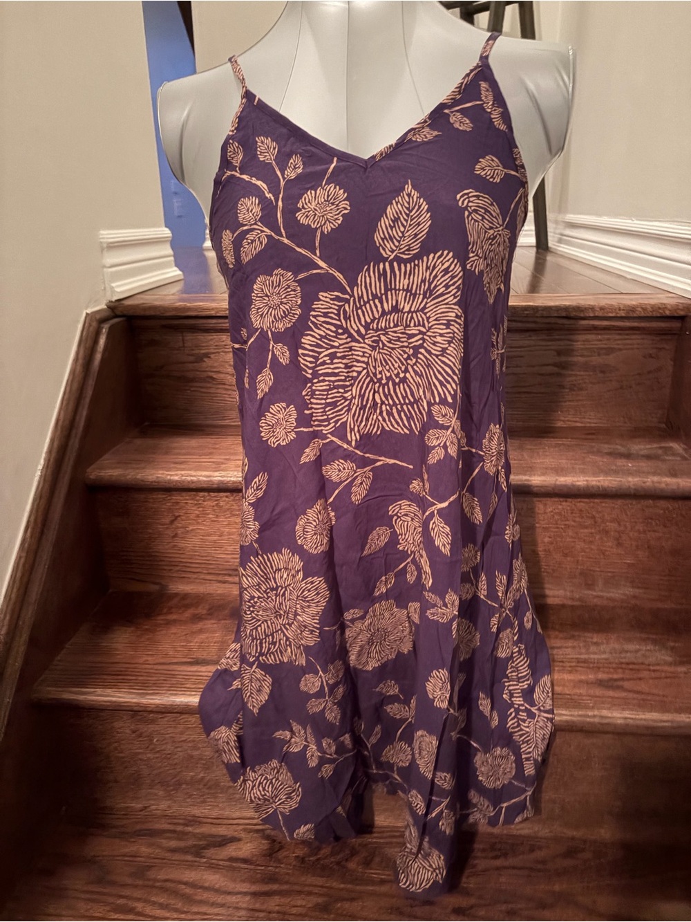 Cozy Casual Purple Mini Dress with Beige Floral Print